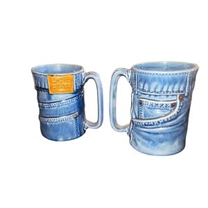 Vtg Levi Denim Look Coffee Mugs
